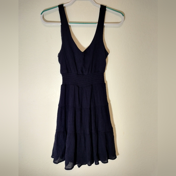 NWOT City Studio Womens Juniors navy blue Tie-Back Fit & Flare Dress - Picture 2 of 6